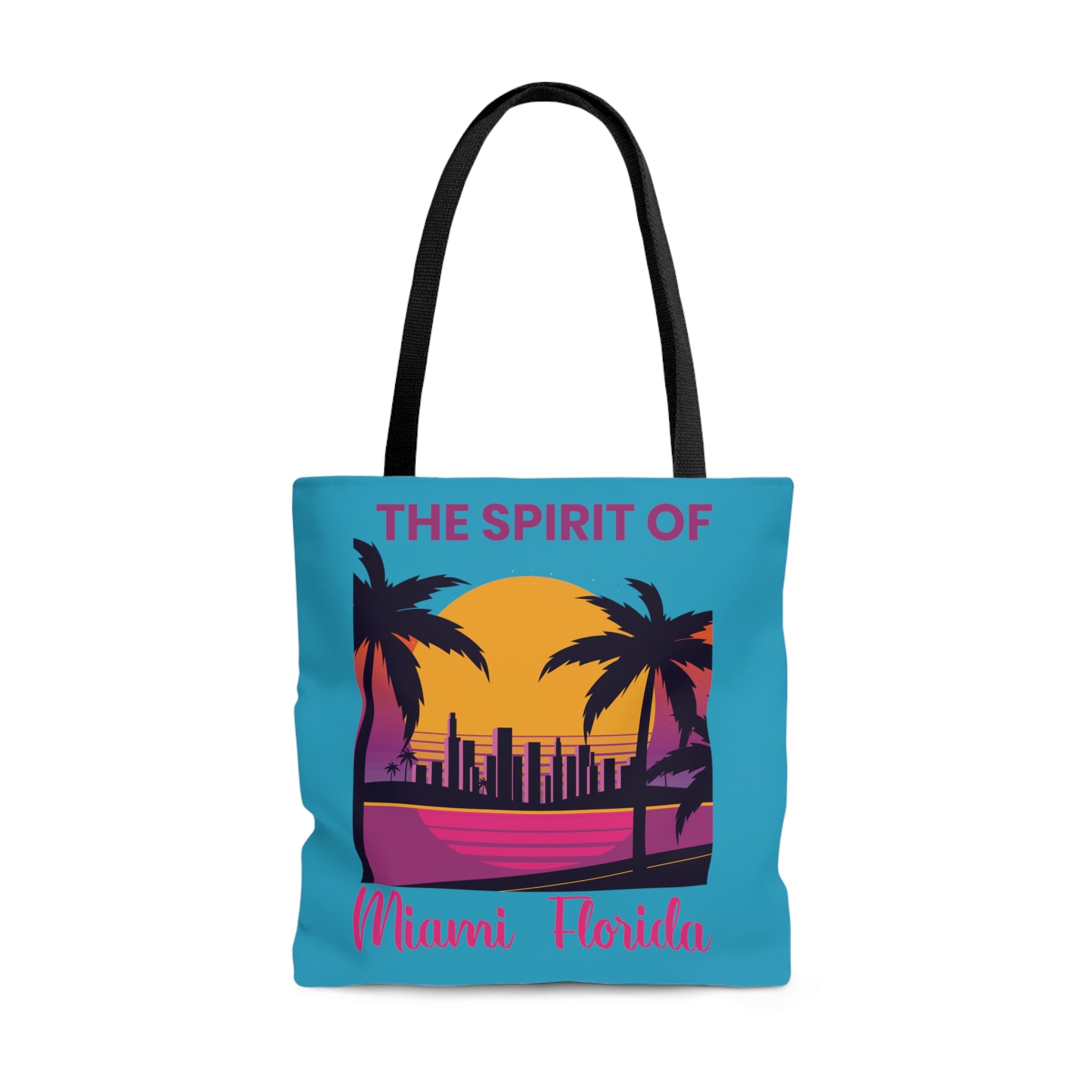 The Spirit of Miami, Florida - Large All Over Print Tote Bag (Turquoise Background)