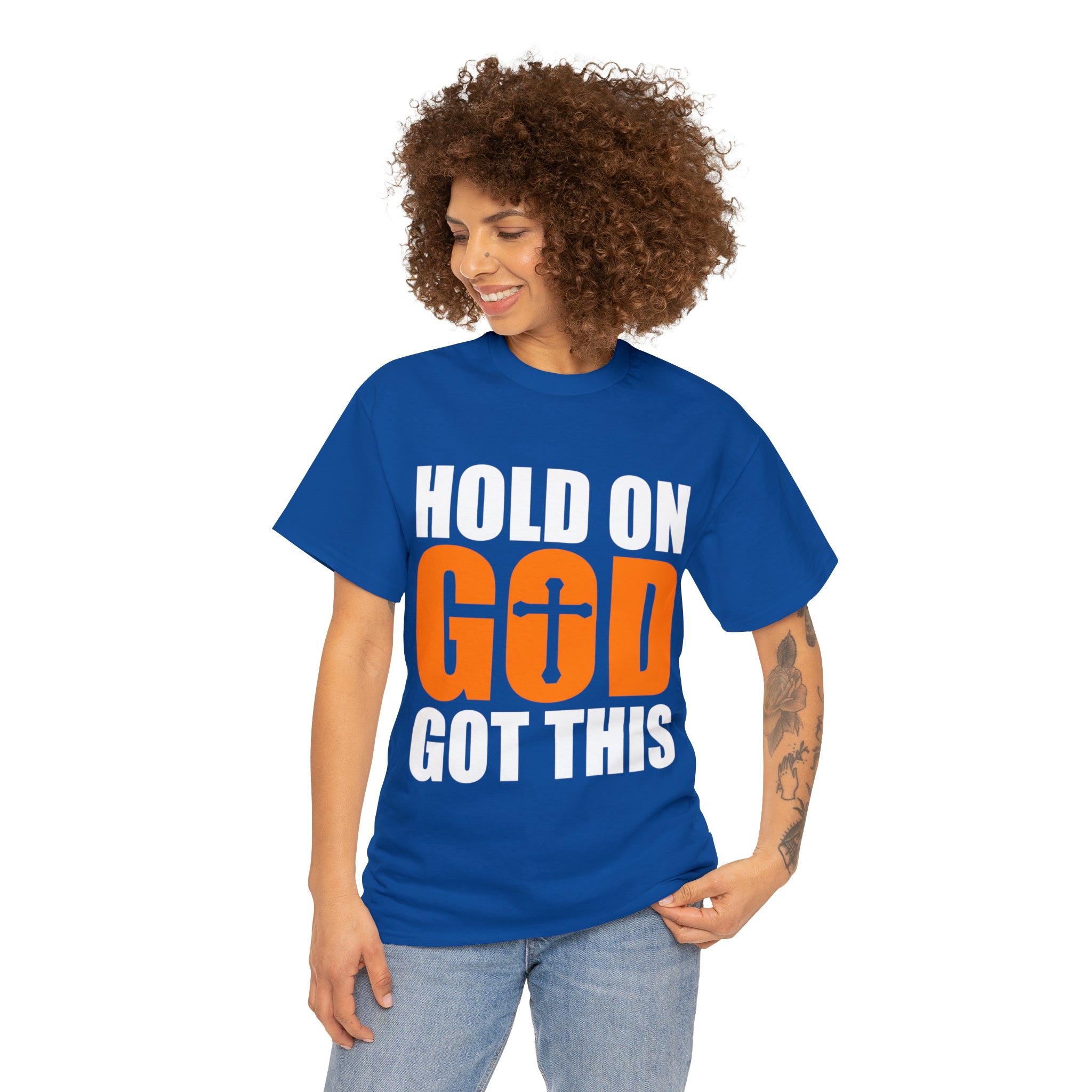 Hold On, God Got This (Printed Front) - Unisex Heavy Cotton Tee