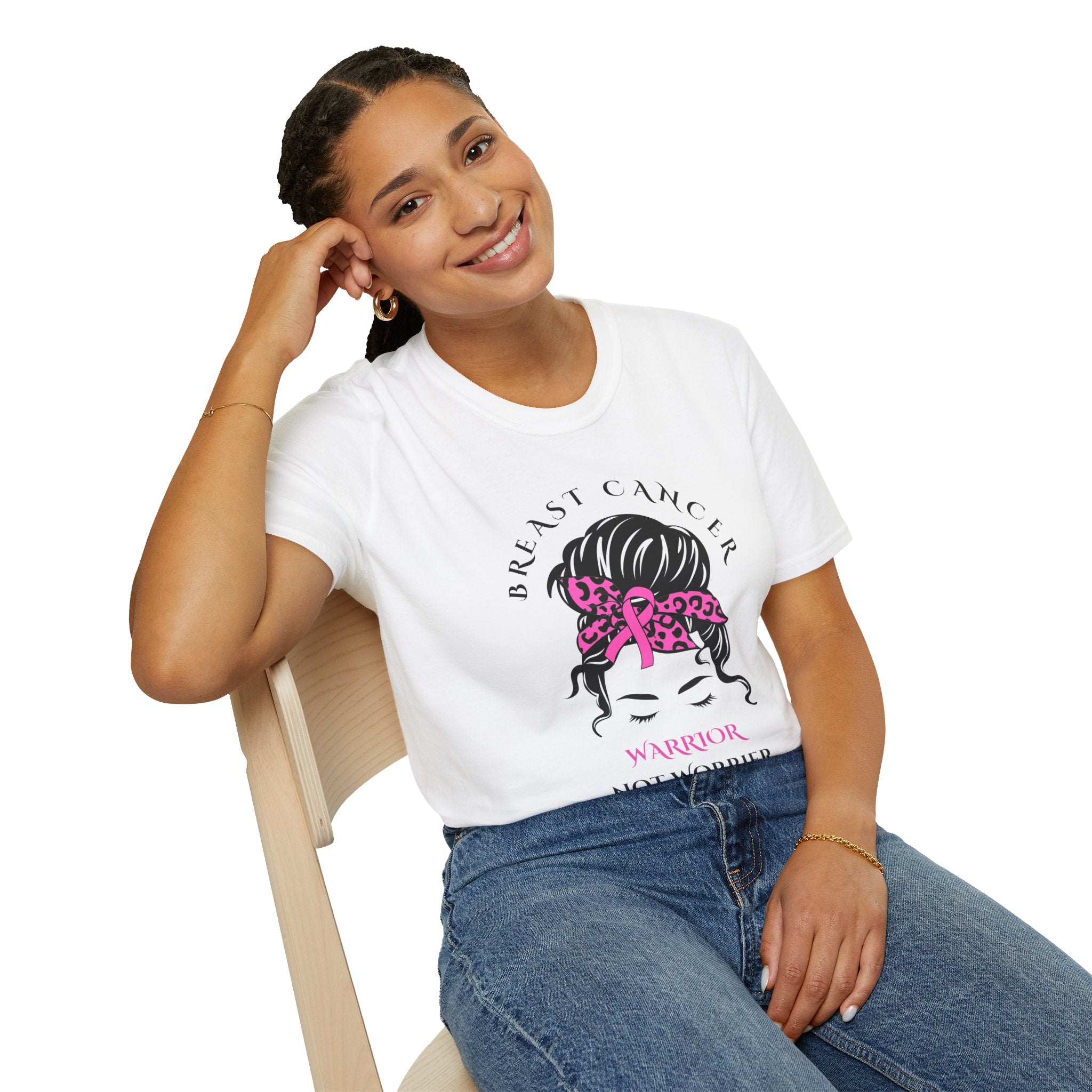 Breast Cancer Warrior, not Worrier - Unisex Softstyle T-Shirt (FREE SHIPPING WITHIN THE U.S.)