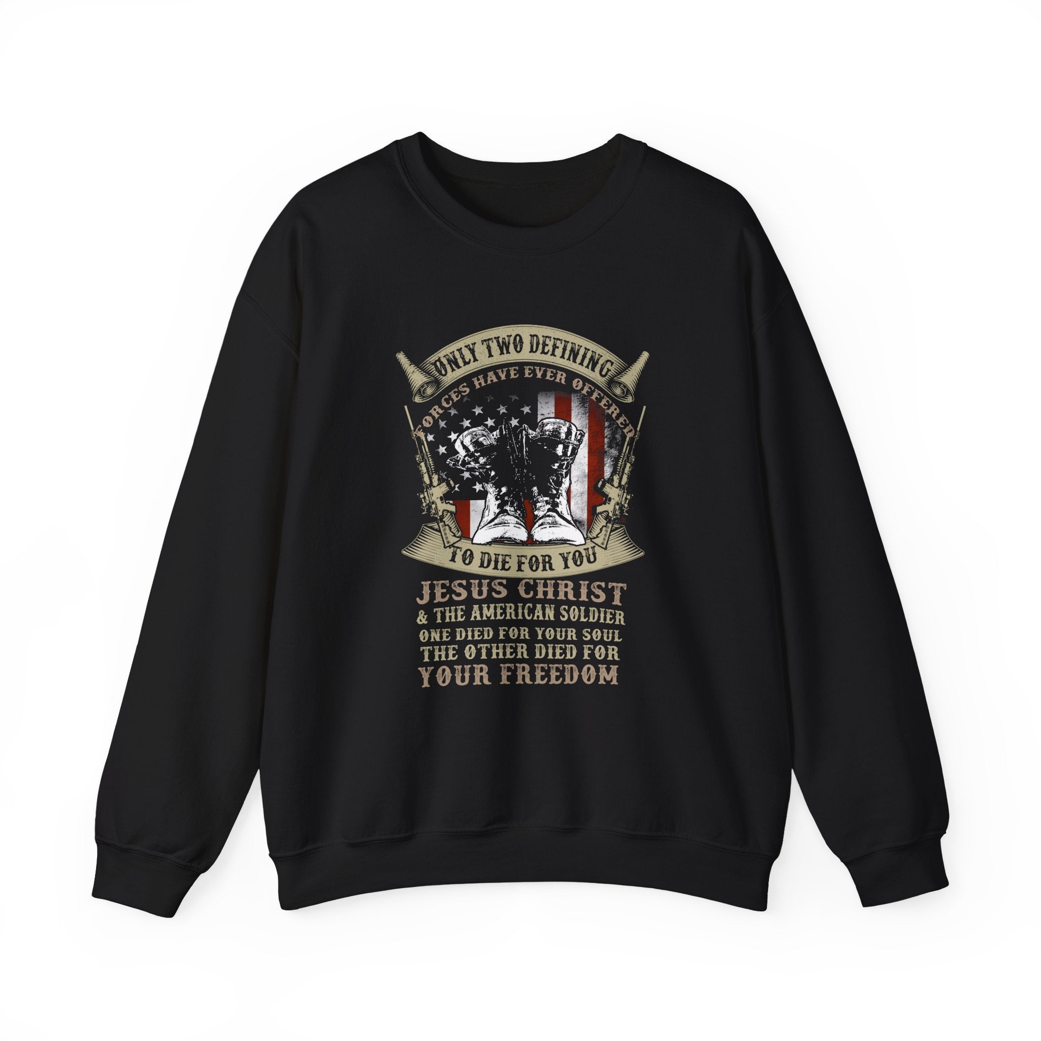 Jesus Christ & The American Soldier (Printed Front & Back) - Unisex Heavy Blend™ Crewneck Sweatshirt