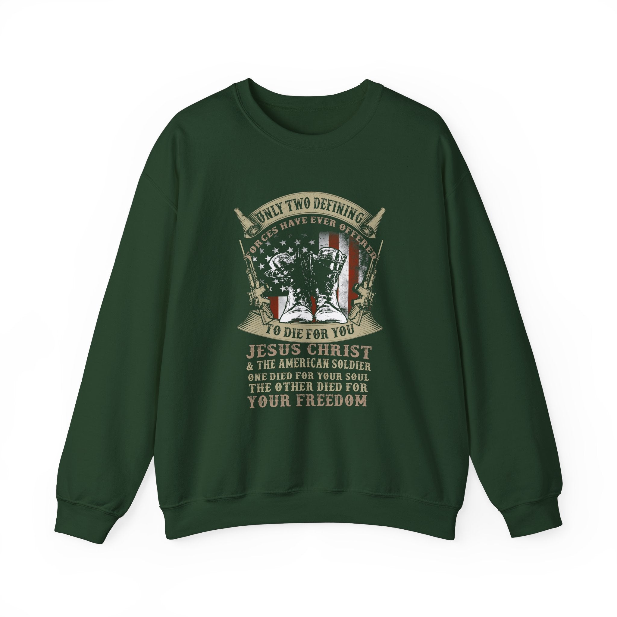 Jesus Christ & The American Soldier (Printed Front) - Unisex Heavy Blend™ Crewneck Sweatshirt