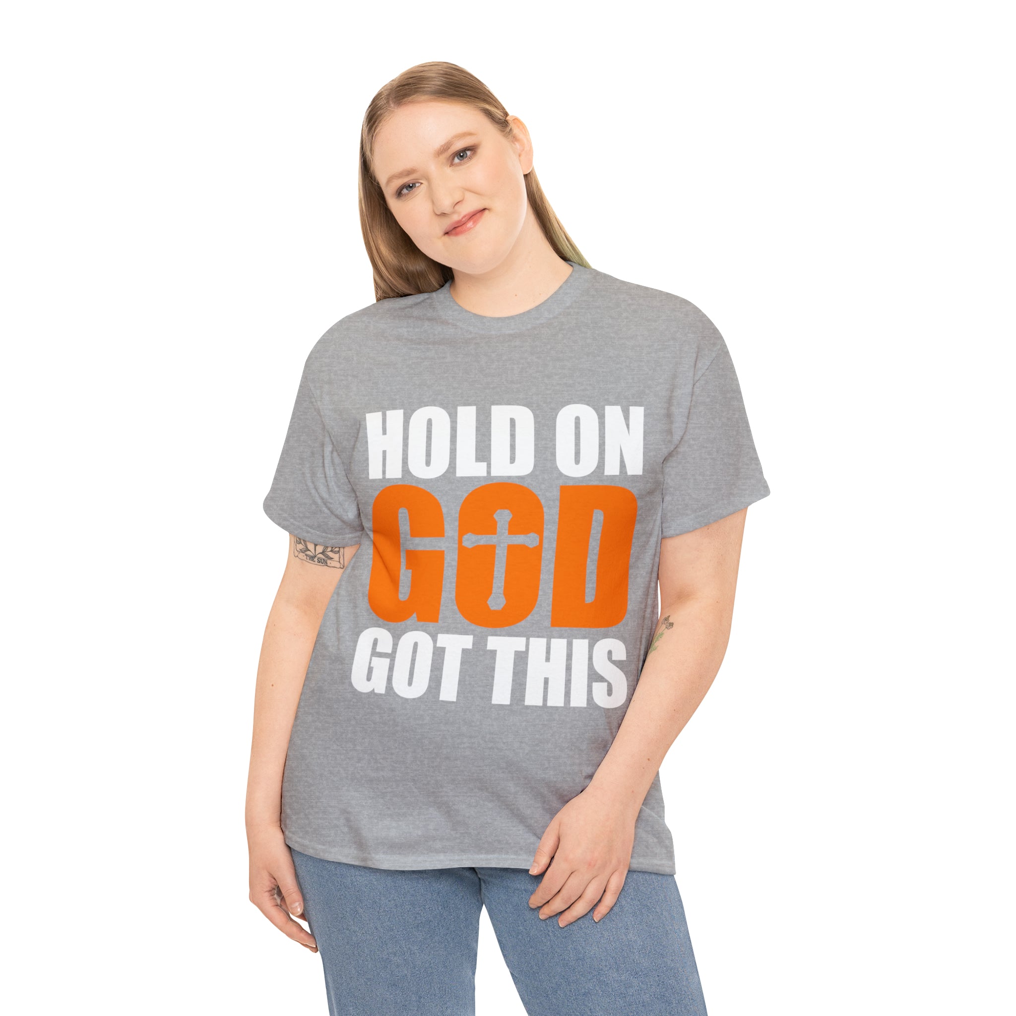 Hold On, God Got This (Printed Front) - Unisex Heavy Cotton Tee