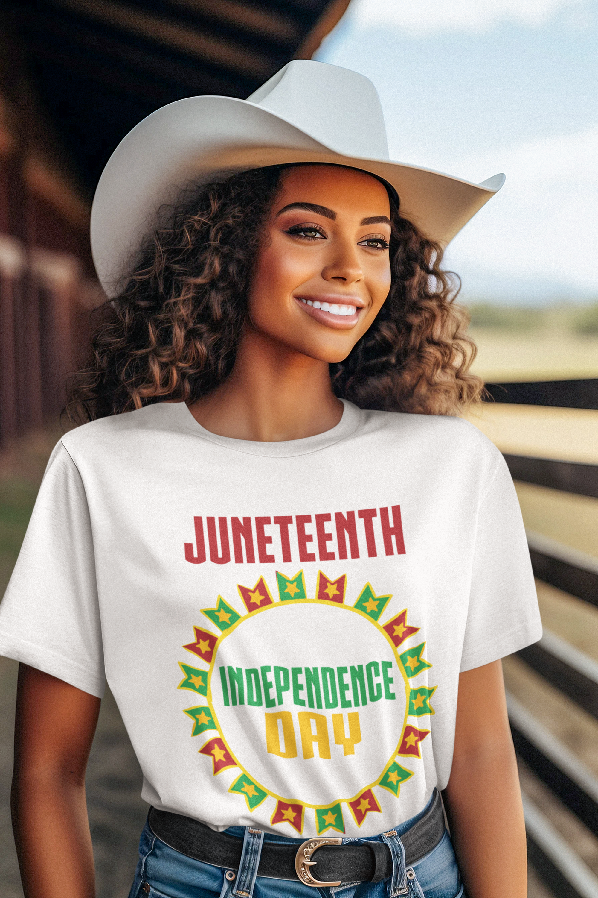 Juneteenth Independence Day June 1985 - Sun/Flags Image - (Printed Front) - Unisex Jersey Short Sleeve Tee