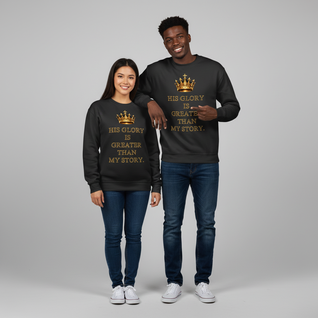 His Glory Greater Than My Story Sweatshirt | Faith-Based Inspirational Fleece Crew