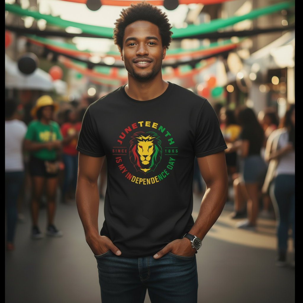 Lion of Independence Juneteenth T-Shirt | Born Free Reign Bold Freedom Tee